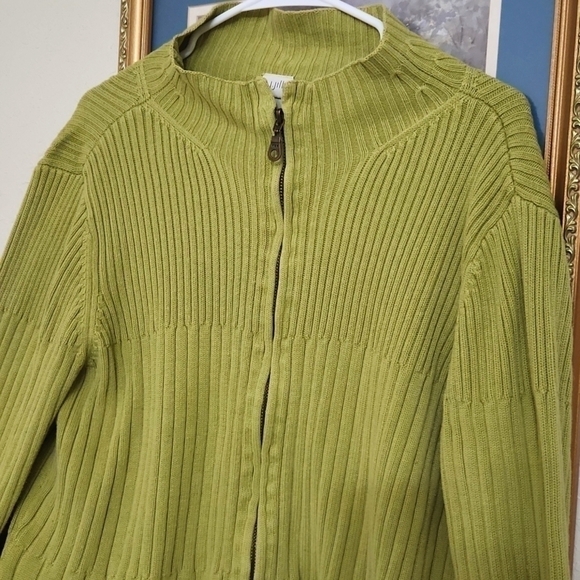 Silk/Cotton Green Ribbed Women's Sweater Career Preppy Feminine Large - Picture 3 of 10